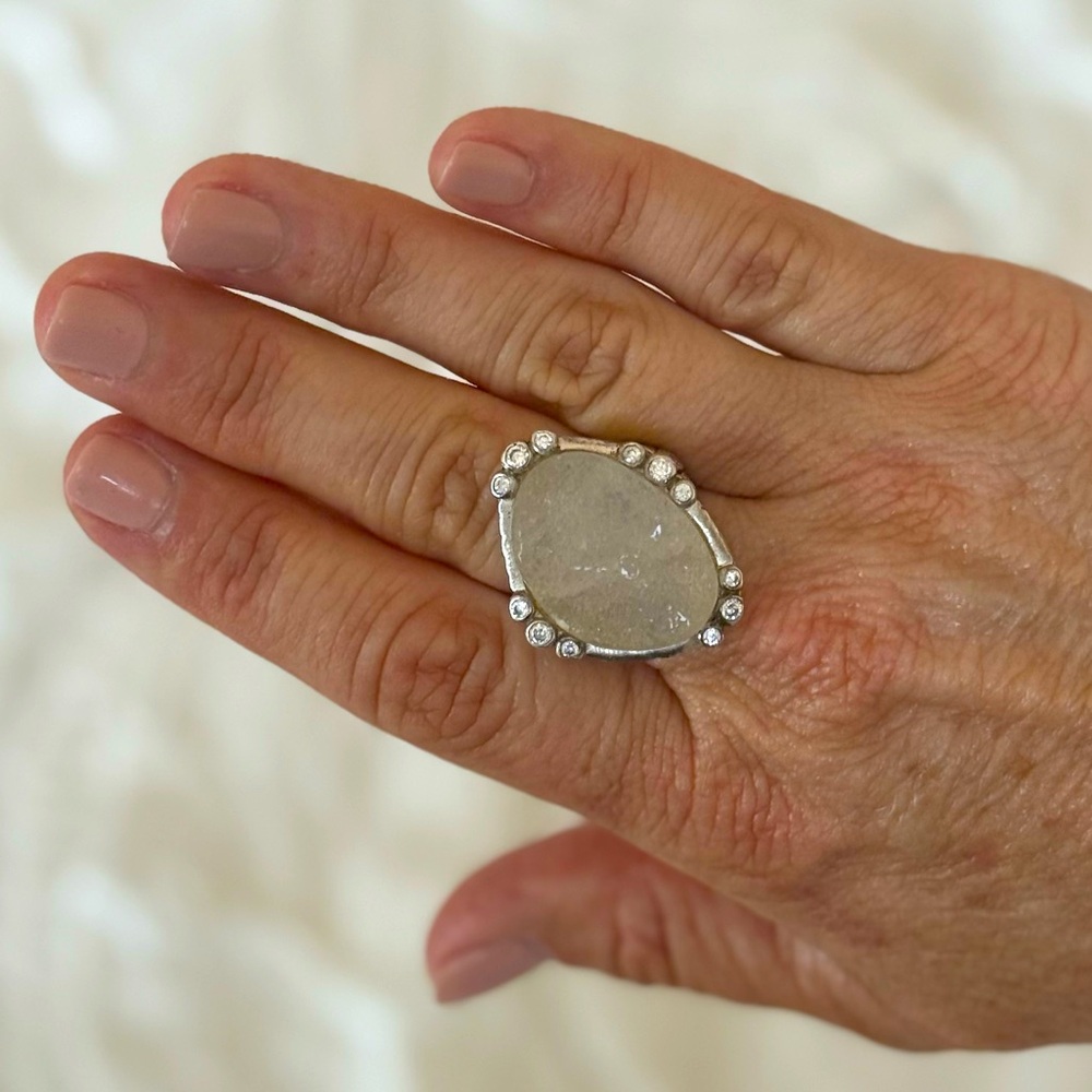 Silpada .925 Sterling Silver, Druzy & Cubic Zirconia Ring, Size 8